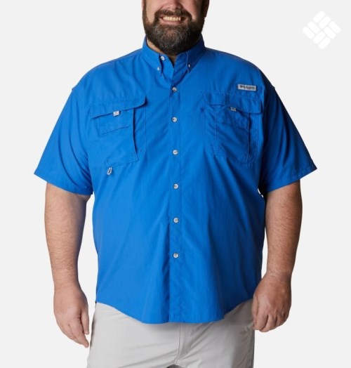 Men's Columbia PFG Bahama II Short Sleeve Shirts Blue | Plus Size CA-V0L4C